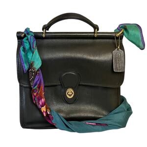 Vintage Coach Willis Black Leather Bag with Oscar de la Renta Scarf Strap #9927